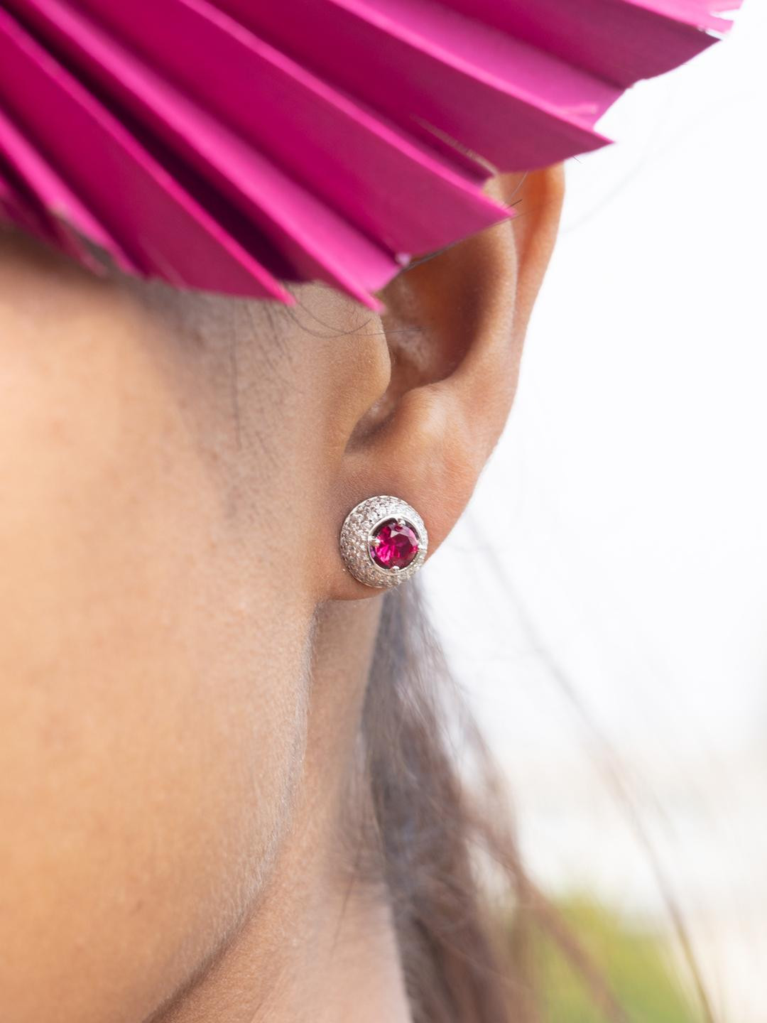 Ruby and Diamond Tania Studs On Pure 925 Silver.