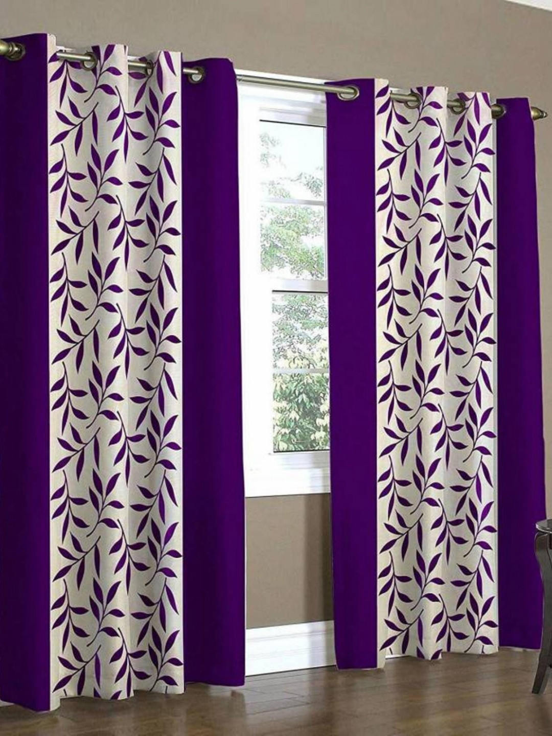 BELLA TRUE Purple & White 2 Pieces Printed Door Blinds