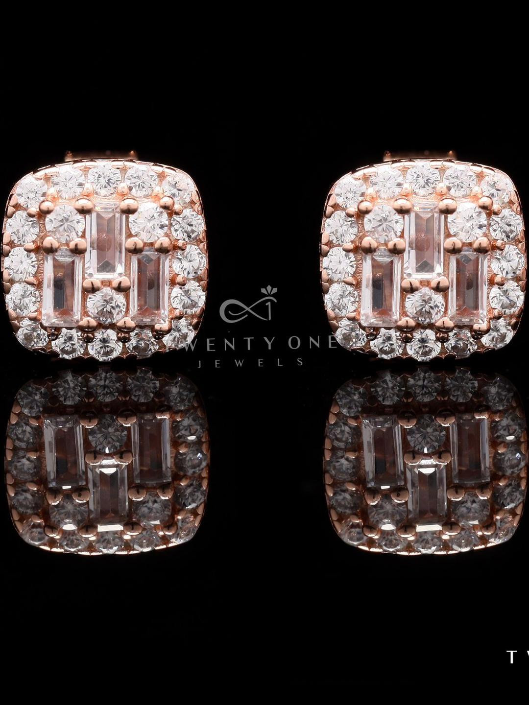 Rose Gold American Diamond Studded Stella Stud on Pure 925 Silver.