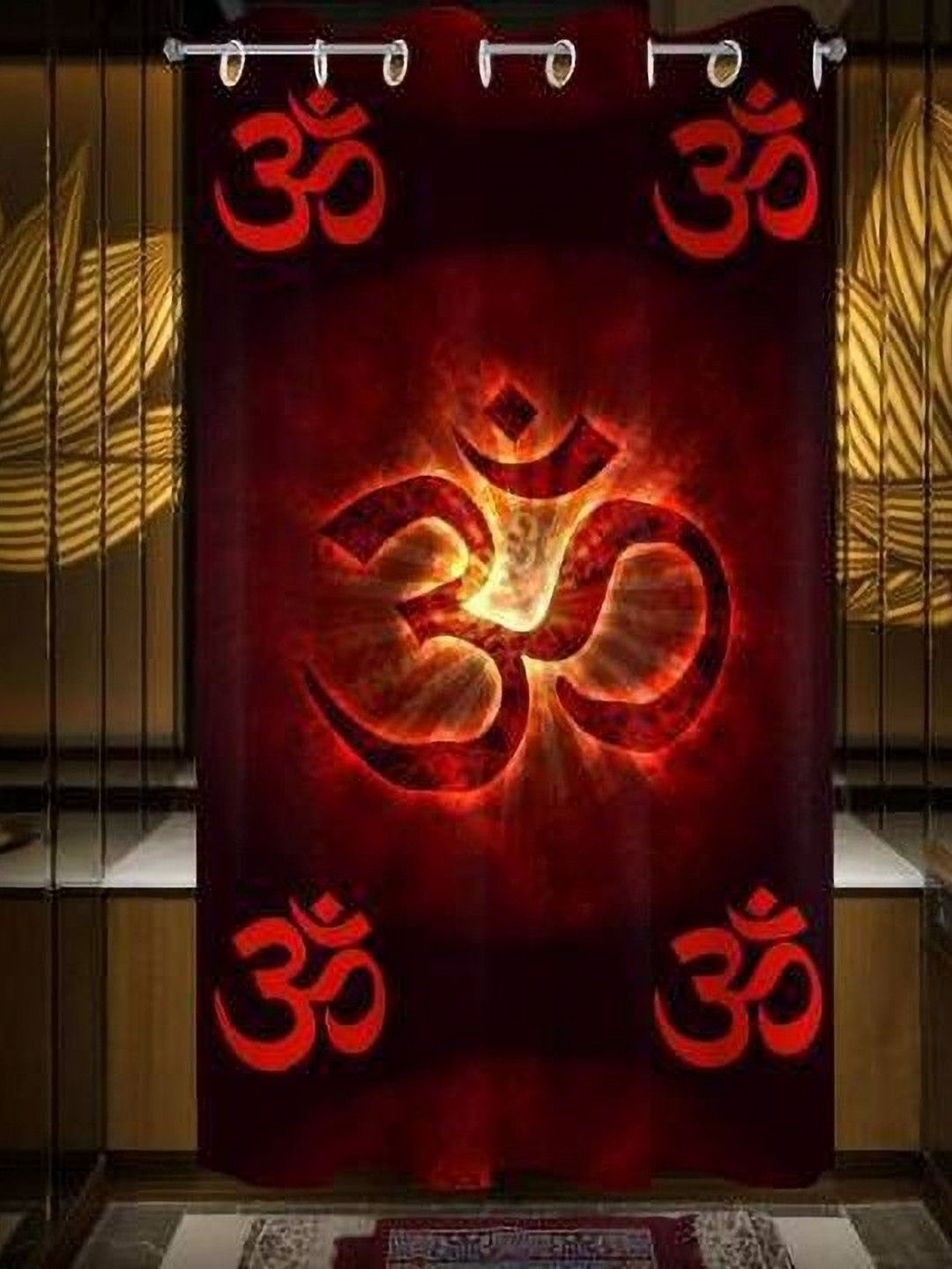 BELLA TRUE Red & Brown Ethnic Motifs Ripple Fold Window Curtain