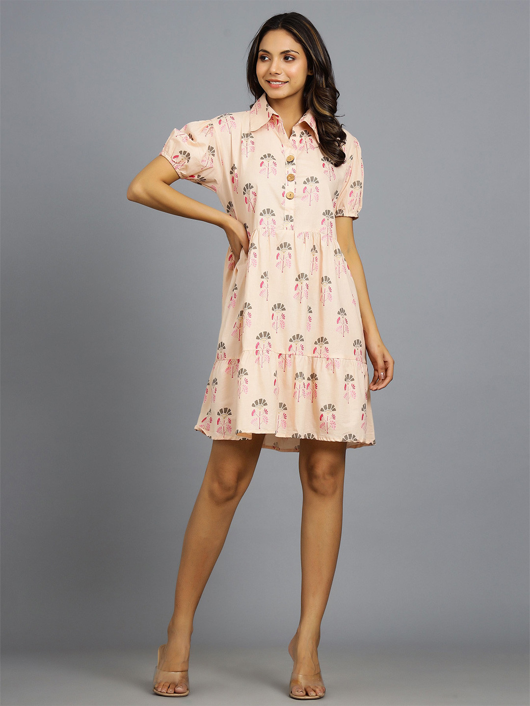 Ravaiyaa Women Floral Printed Puff Sleeve A-Line Above Knee Dress