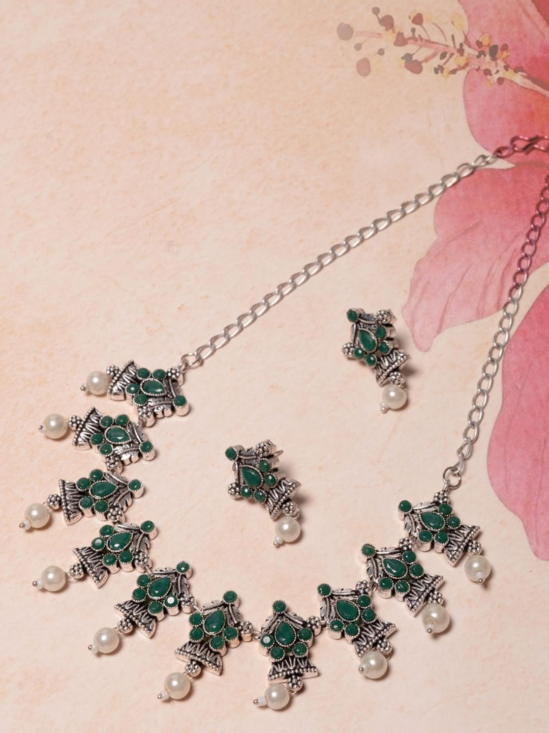 House of Nimriti Silver-Tone Brass-Plated Oxidised Jewellery Set