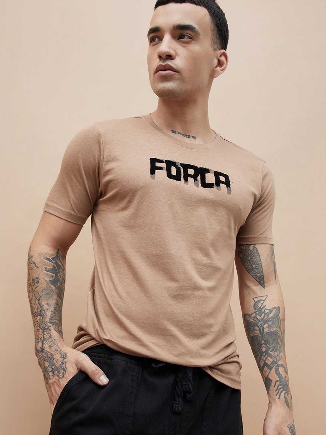 Forca by Lifestyle Men Brand Logo Printed Regular Fit Cotton T-shirt