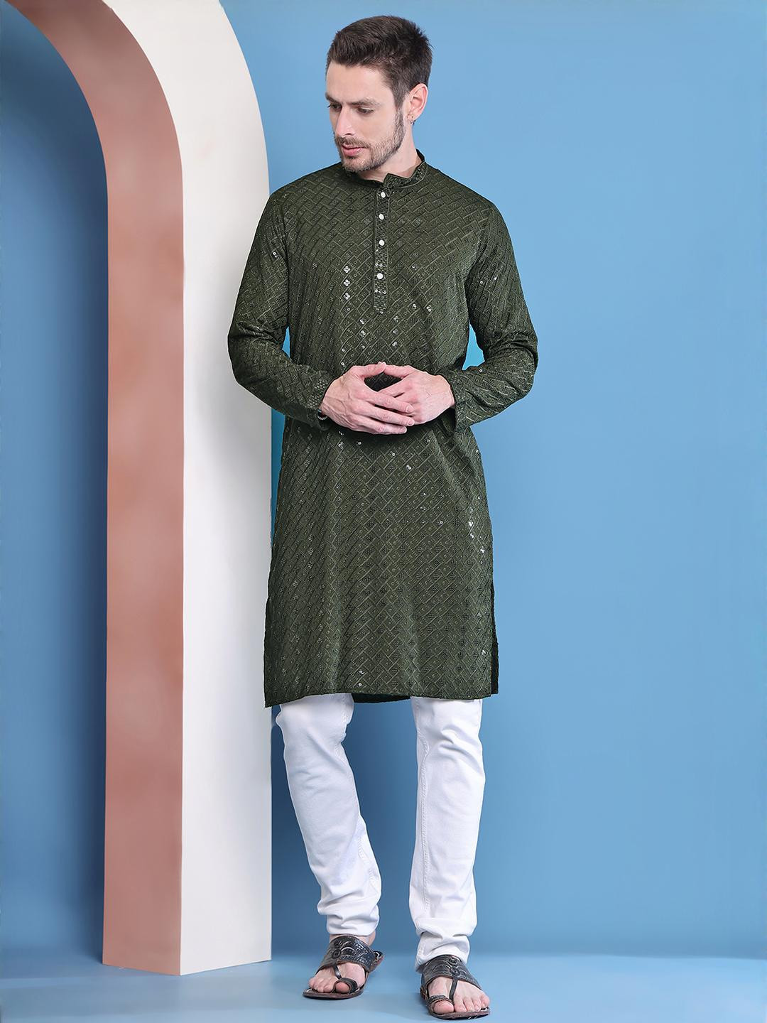 GRAGE Men Olive Kurtas