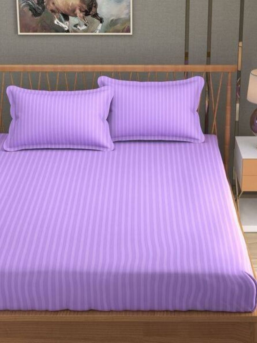 Bedbathandbliss Green Striped 300 TC Superking Bedsheet Set 2.74 m x 2.74 m