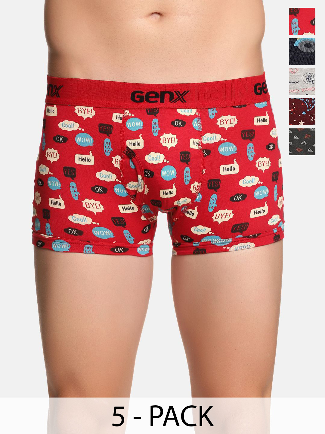Genx Men Pack Of 5 Printed Assorted Short Trunks Genx-Jazz-Printed-Drawer-OE-5