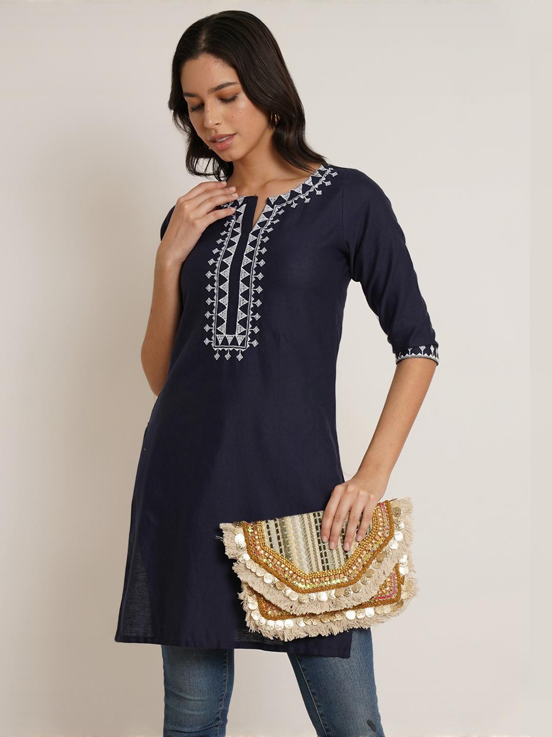Women's Cotton Embroidered Short Kashmiri Kurta