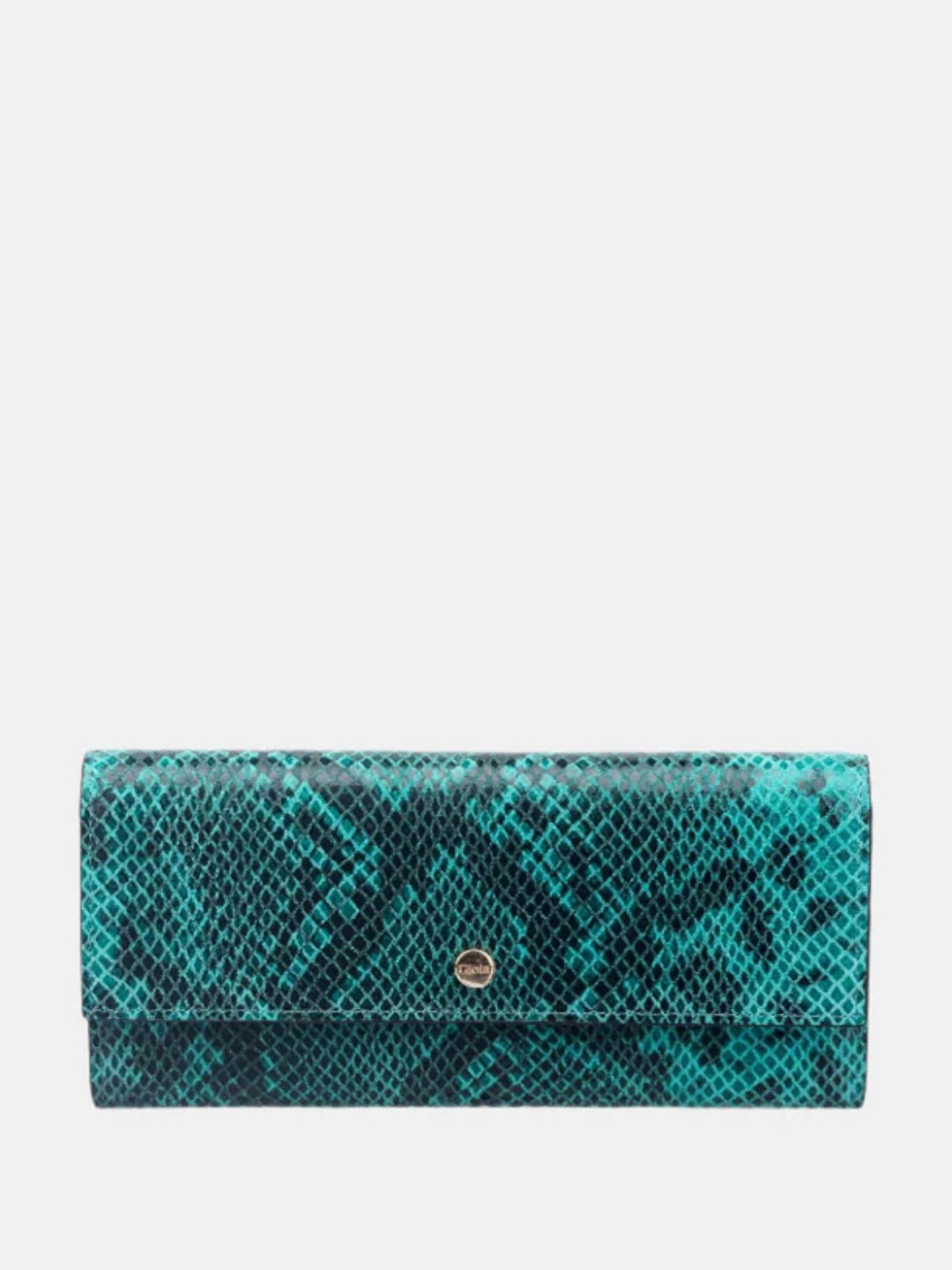 GIOIA Women Green Leather Faux Python Flapover Clutch with RFID