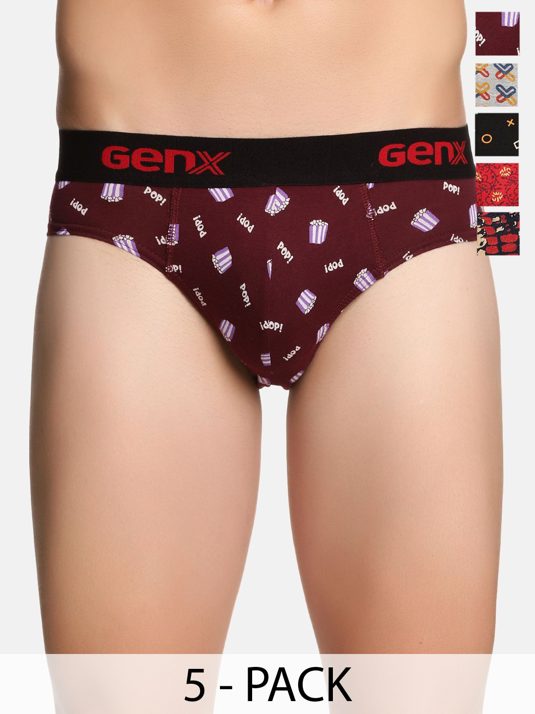 Genx Men Pack Of 5 Printed Assorted  Cotton Basic Briefs Genx-Jazz-Printed-Brief-5