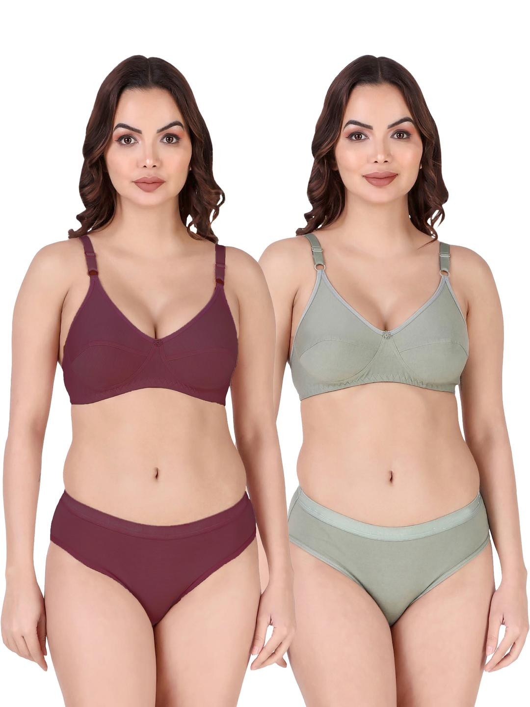Samvar Pack Of 2 Non-Padded Lingerie Sets Rinki Set_Maroon,Green