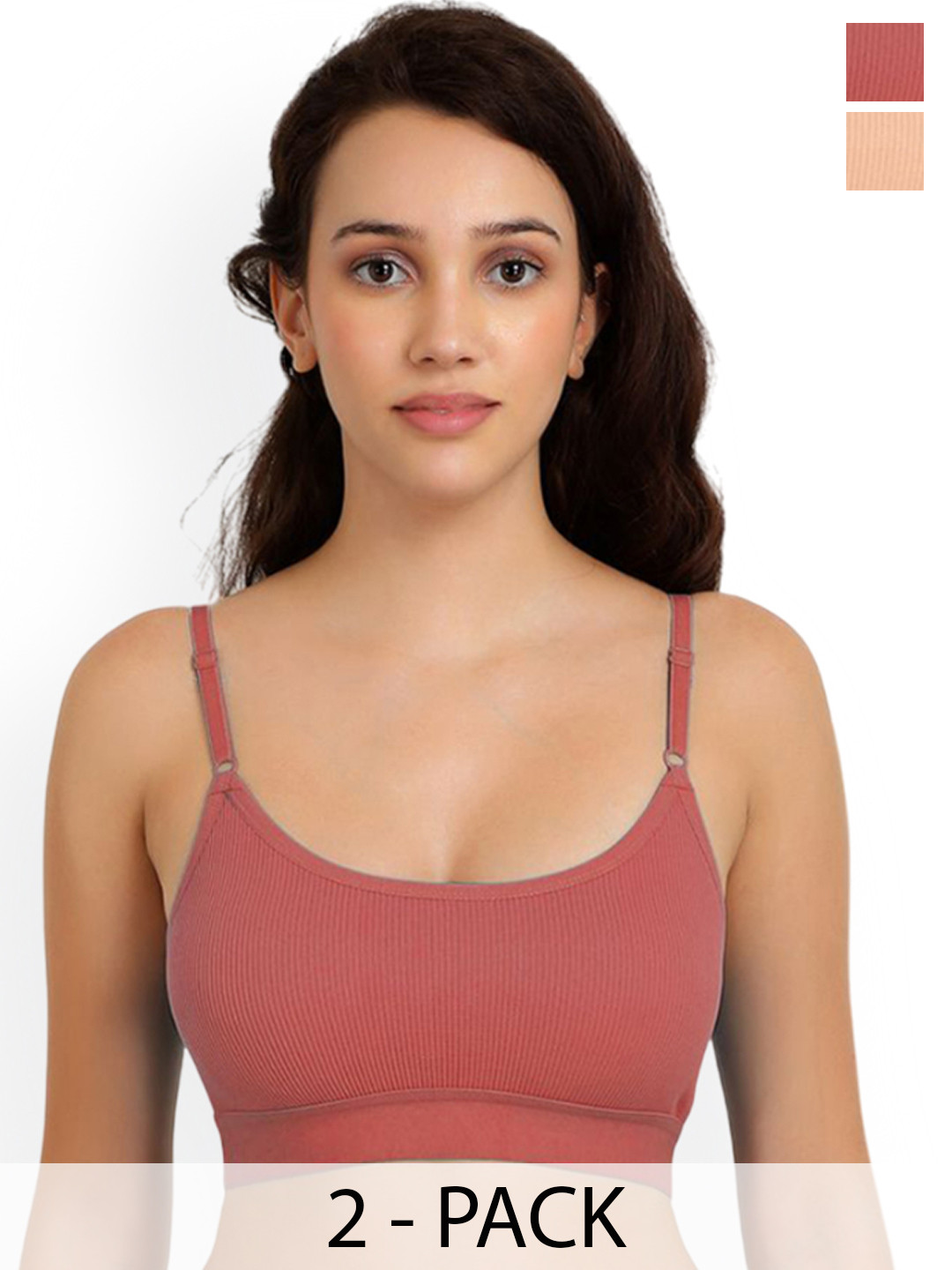 Samvar Pack Of 2 Non Wired Non-Padded Lingerie Set Goma Set_O,Br-Orange,Brown