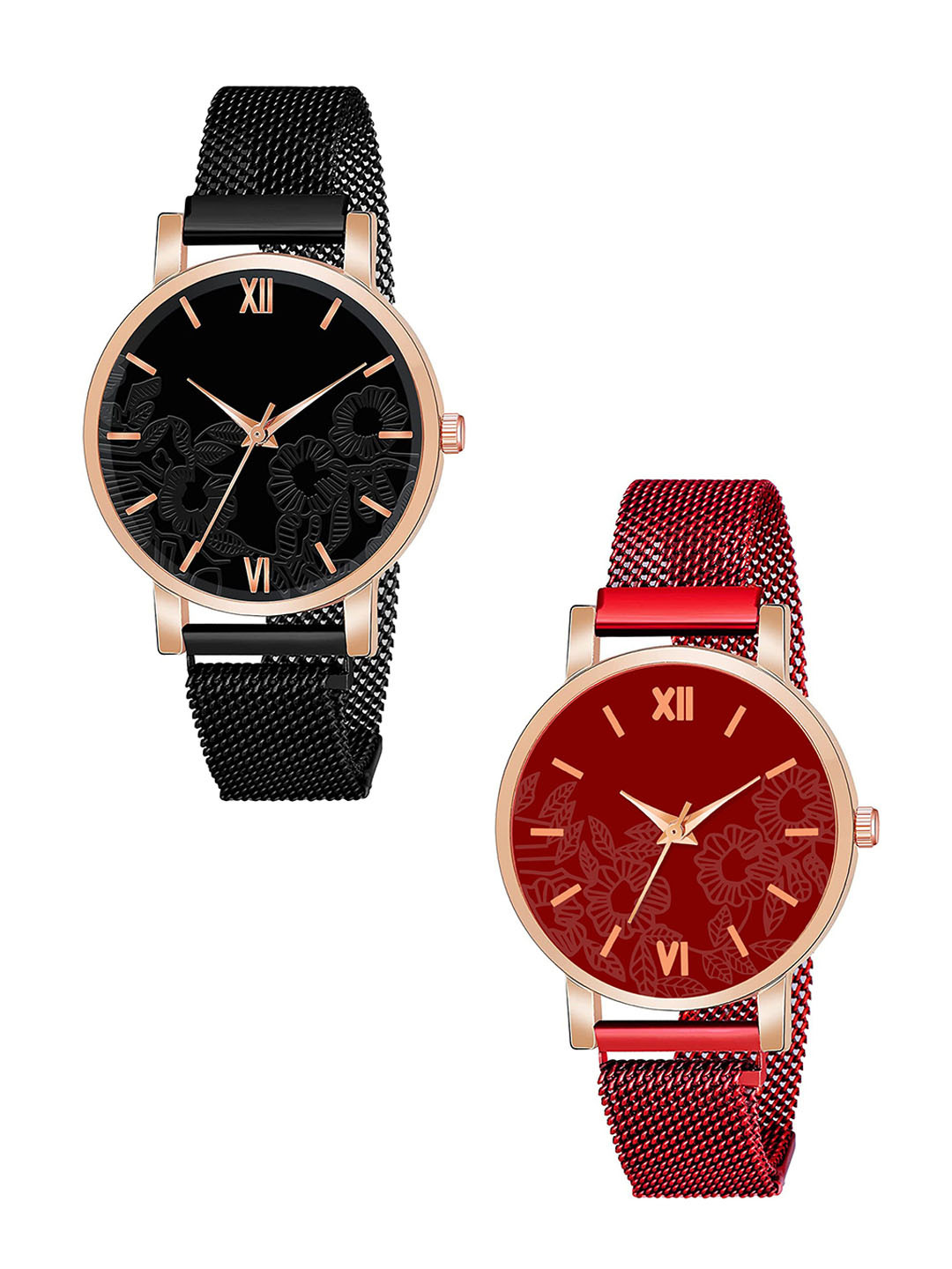 Gopal Shopcart Unisex Pack Of 2 Analogue Watches C36RG BLK RED RG M R1