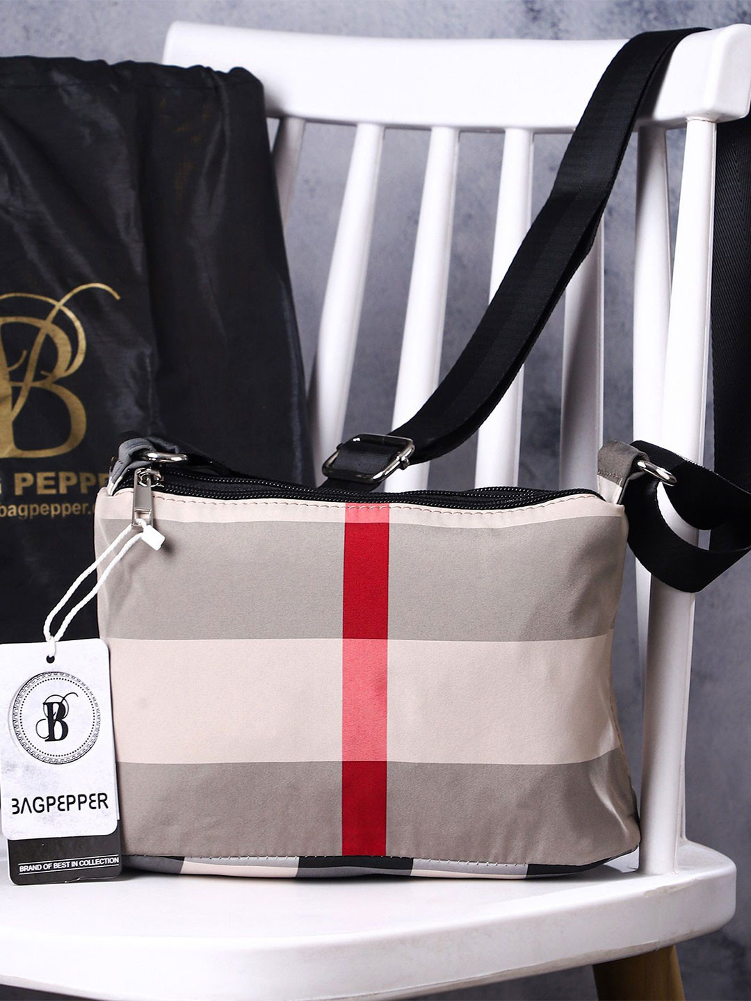 Bag Pepper Checked Canvas Shopper Sling Bag