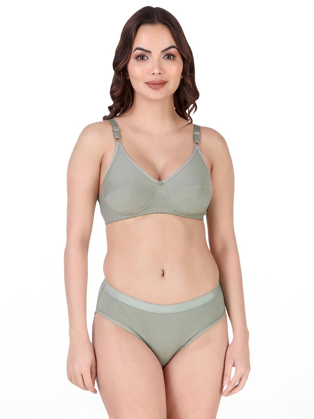 Women Green Cotton Bra Panty Set for Lingerie Set Undergarments Pack of 1