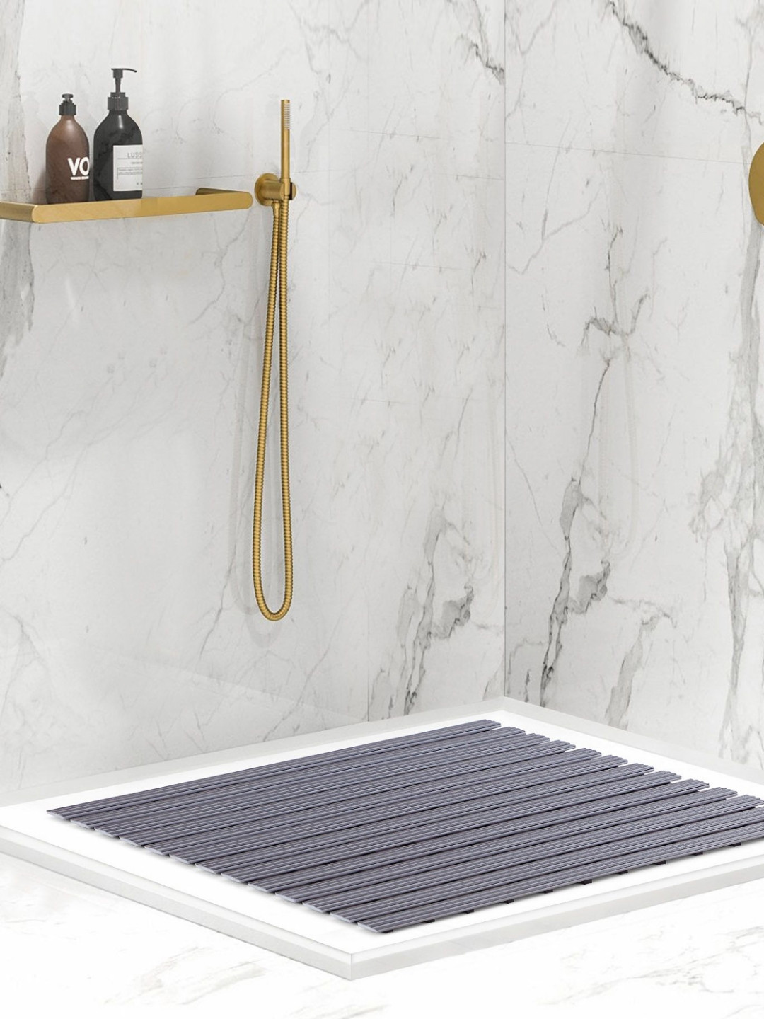 OBSESSIONS Charcoal Striped 110 GSM Anti-Skid Bath Rugs