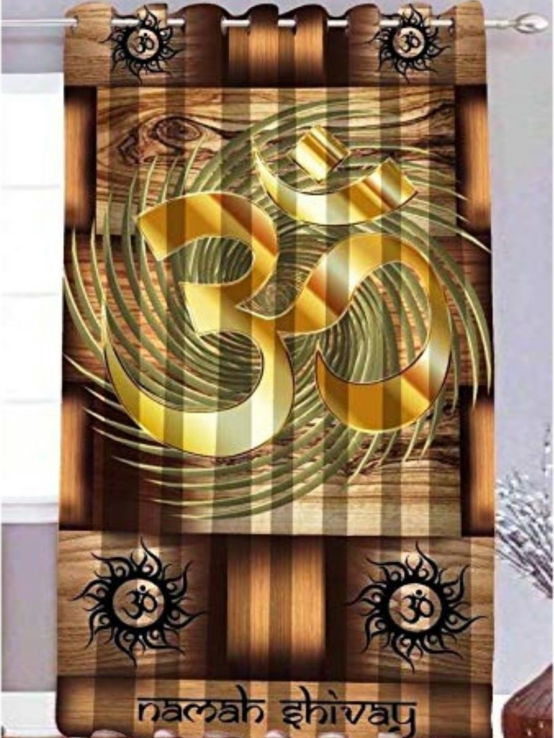 BELLA TRUE Brown & White Ethnic Motifs Printed Black Out Ripple Fold Window Curtain