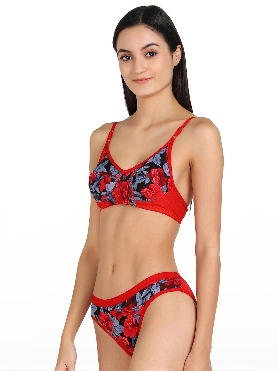 Women Red Cotton Bra Panty Set for Lingerie Set Undergarments Pack of 1