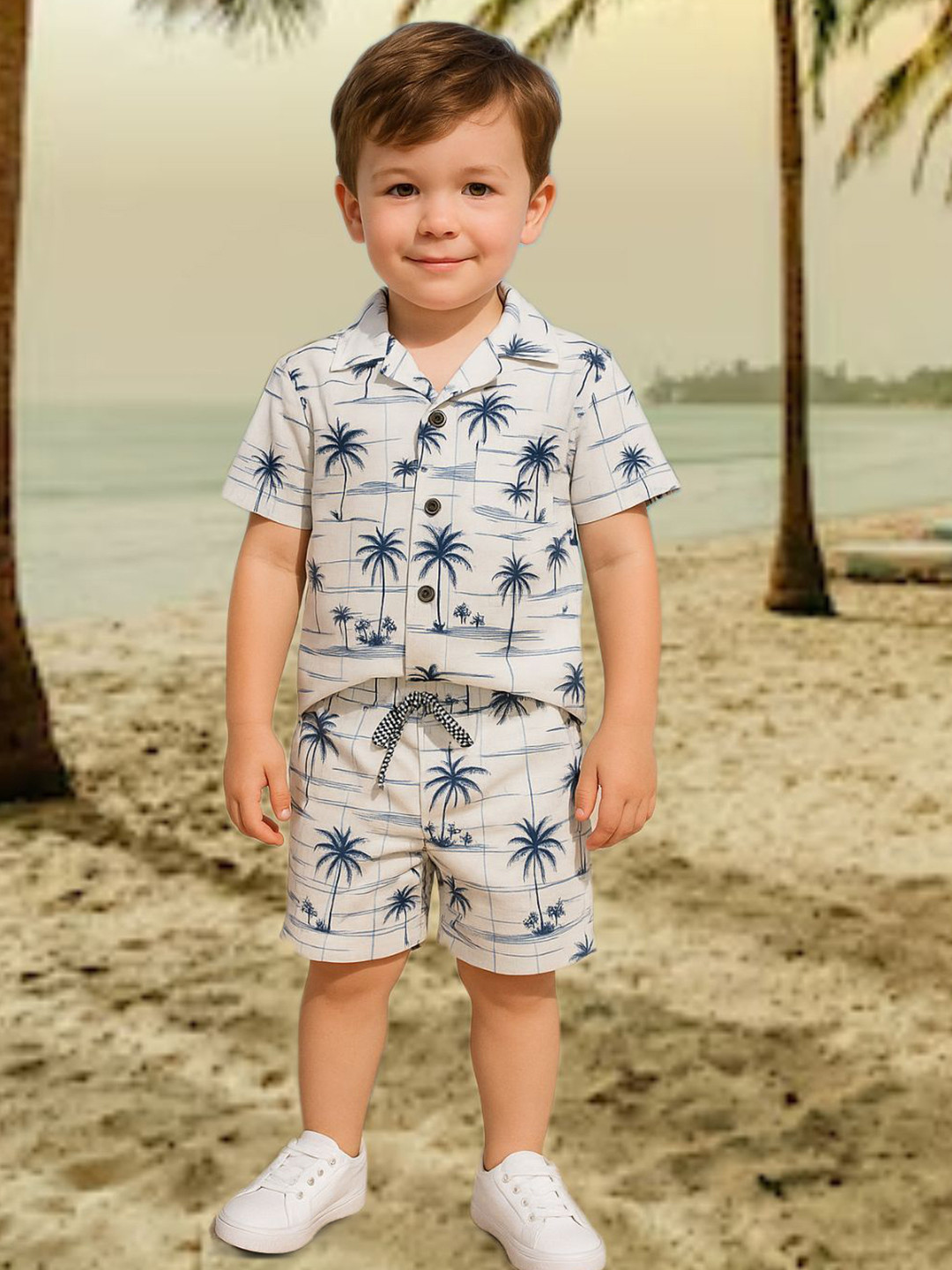FASHION GRAB Boys Printed Short Sleeves Pure Cotton Shirt With Shorts