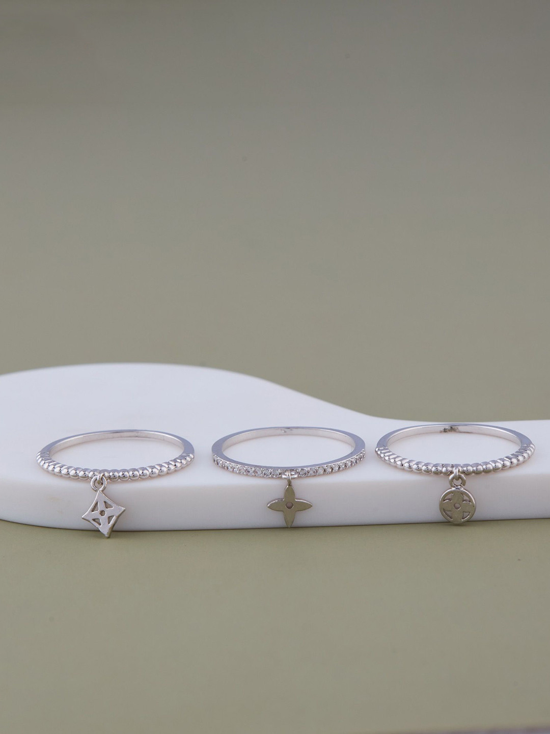 GC PREMIUM JEWELLERY Set Of 3 Cubic Zirconia-Studded Finger Ring