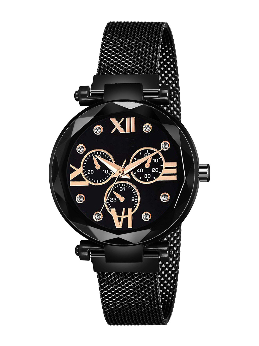 Gopal Shopcart Unisex Embellished Dial & Bracelet StyleWatch Mina Black Dial Black Maganet