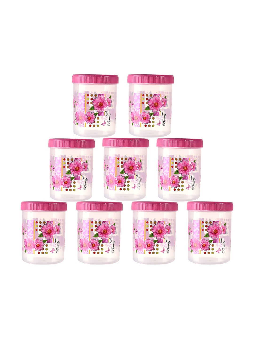 Aura Transparent 9 Pieces Printed Easy To Clean Round Box Containers