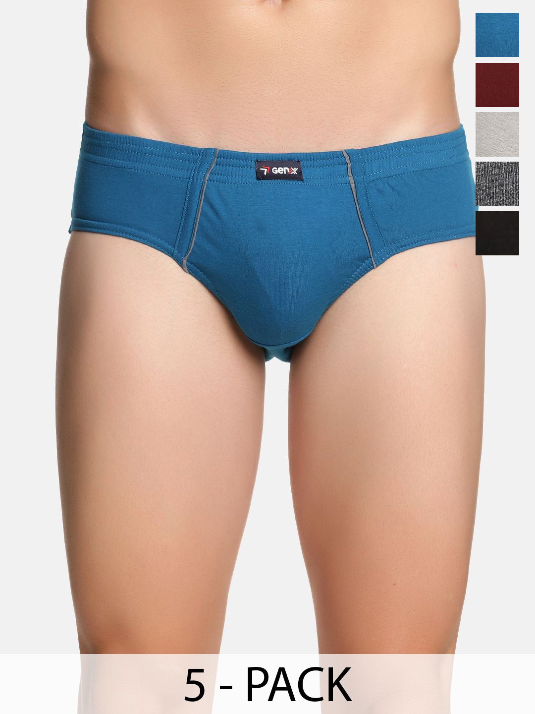 Genx Men Pack Of 5 Assorted Super Combed Cotton Basic Briefs Genx-Gusto-Brief-IE-5