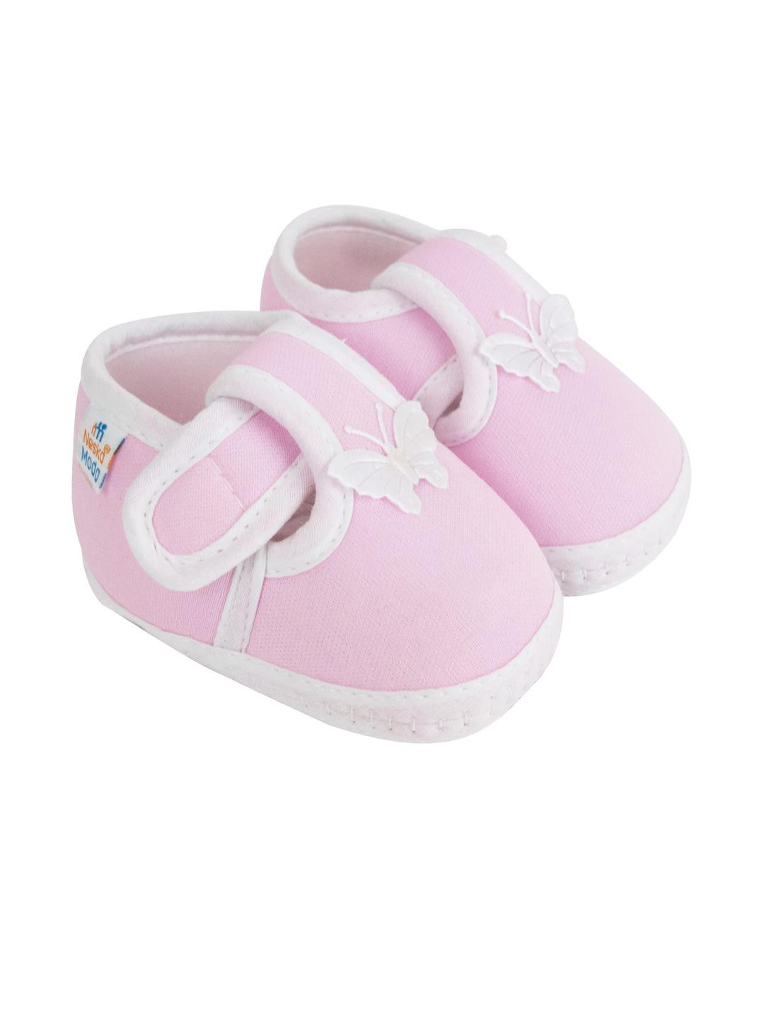 Neska Moda 3 To 12 Months Baby Boys & Baby Girls Cute Soft Cotton Pre-Walker Butterfly Booties (Toe to Heel Length - 11 cm, Pink)