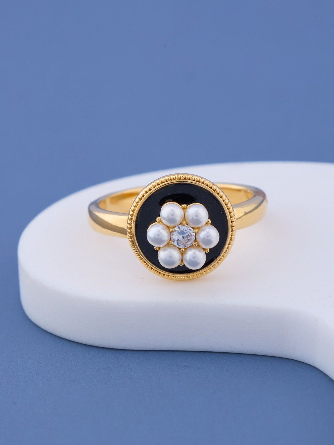 GC PREMIUM JEWELLERY  Gold-Plated Pearl & Gem Floral Ring