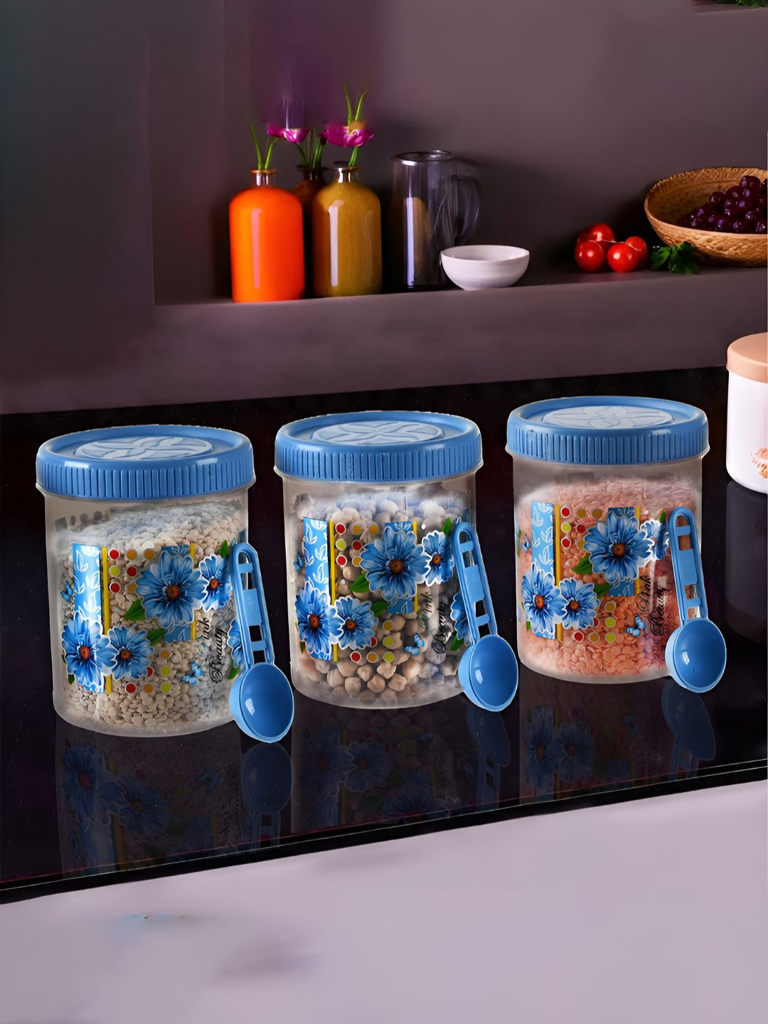 Aura Transparent 3 Pieces Printed Easy To Clean Round Box Containers
