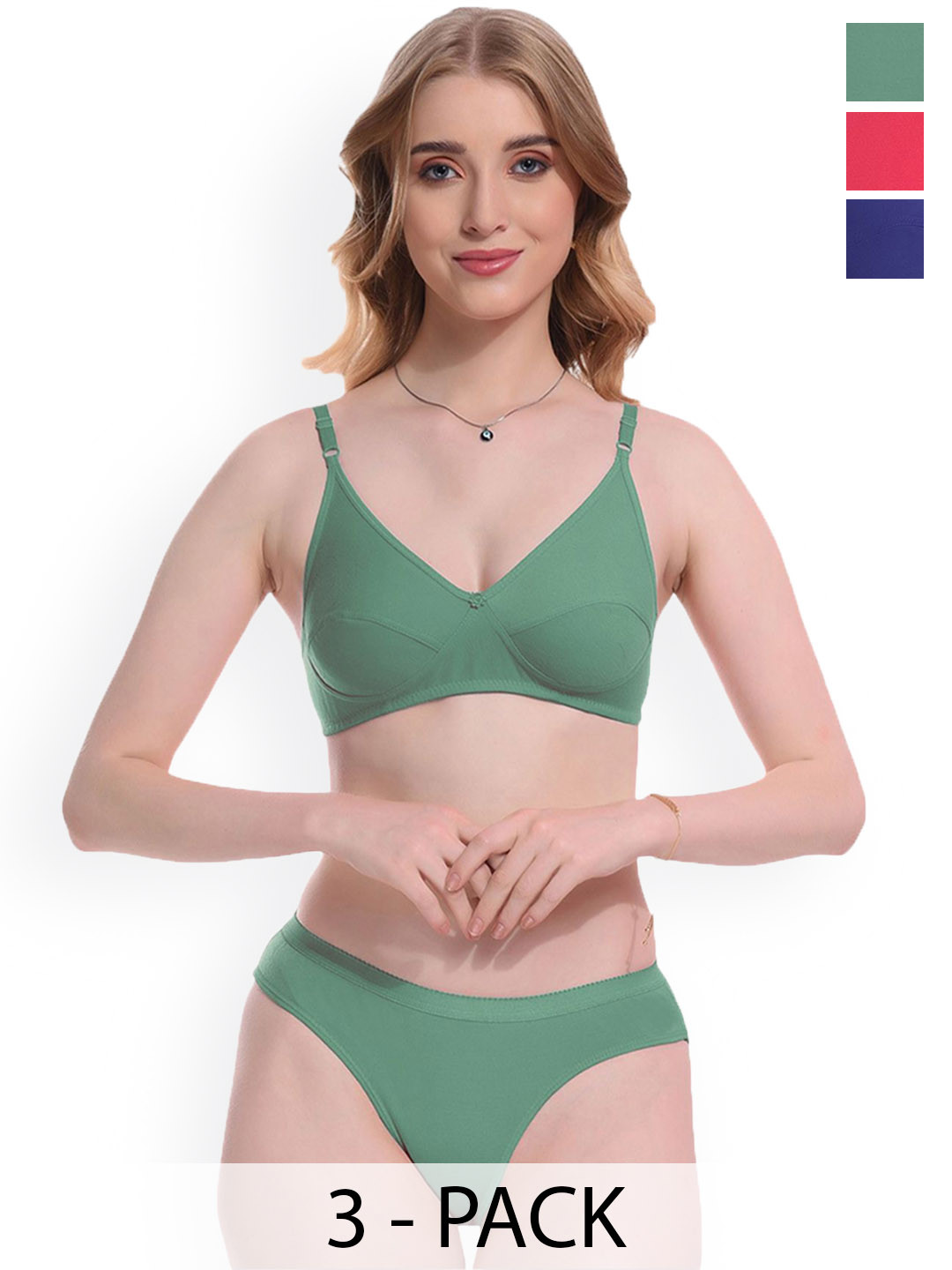 Samvar Pack Of 3 Non Padded Lingerie Sets B-Ruchi-Set_B,P,G
