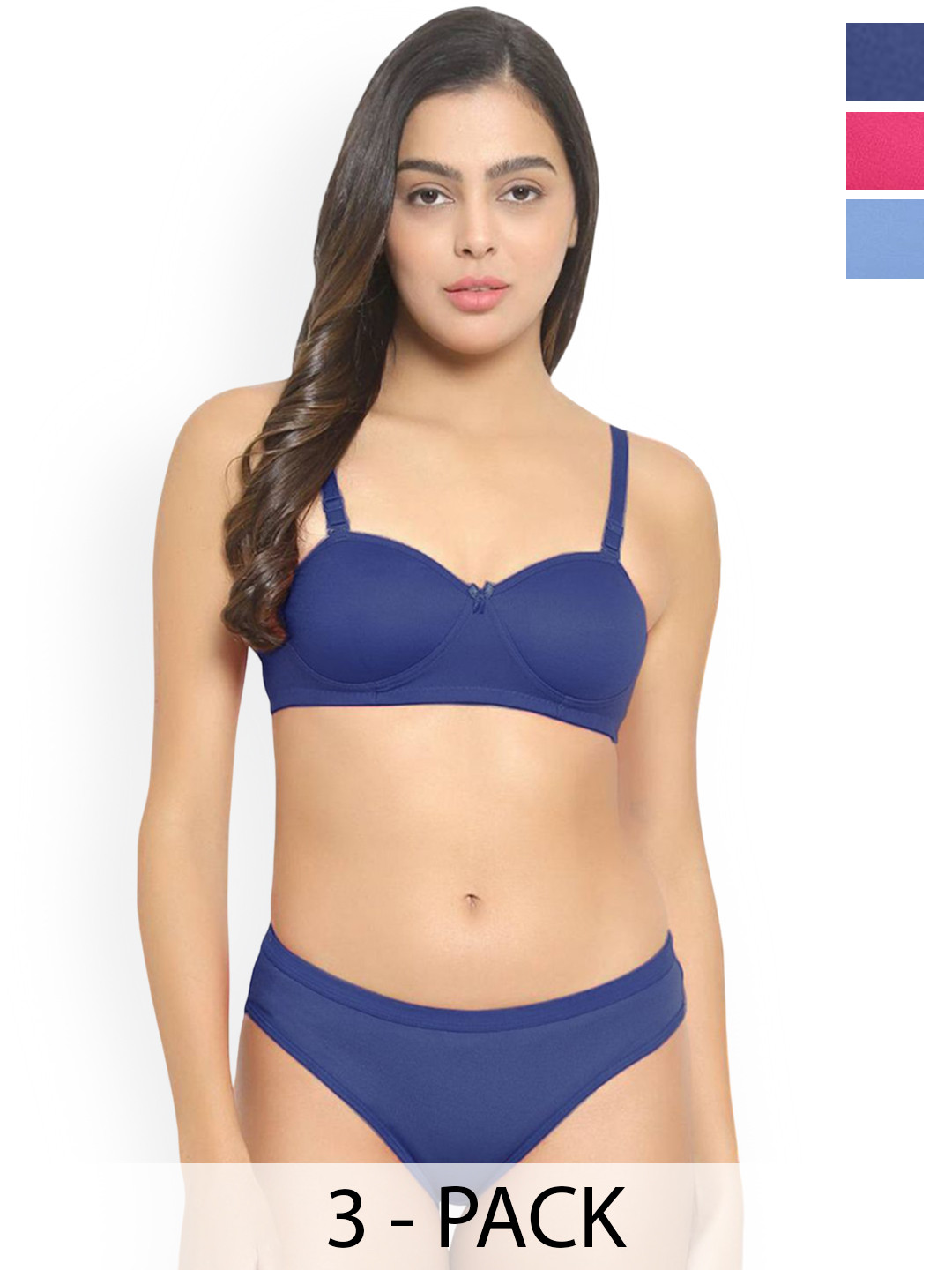 Samvar Pack Of 3 Cotton Lightly Padded Lingerie Sets B_Demi-Set_B,L-B,P