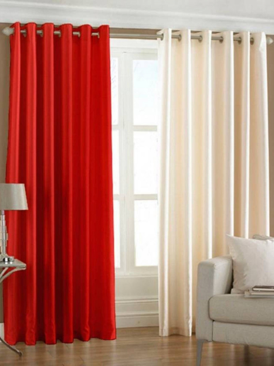 BELLA TRUE Red & Cream 2 Pieces Black Out Door Curtains