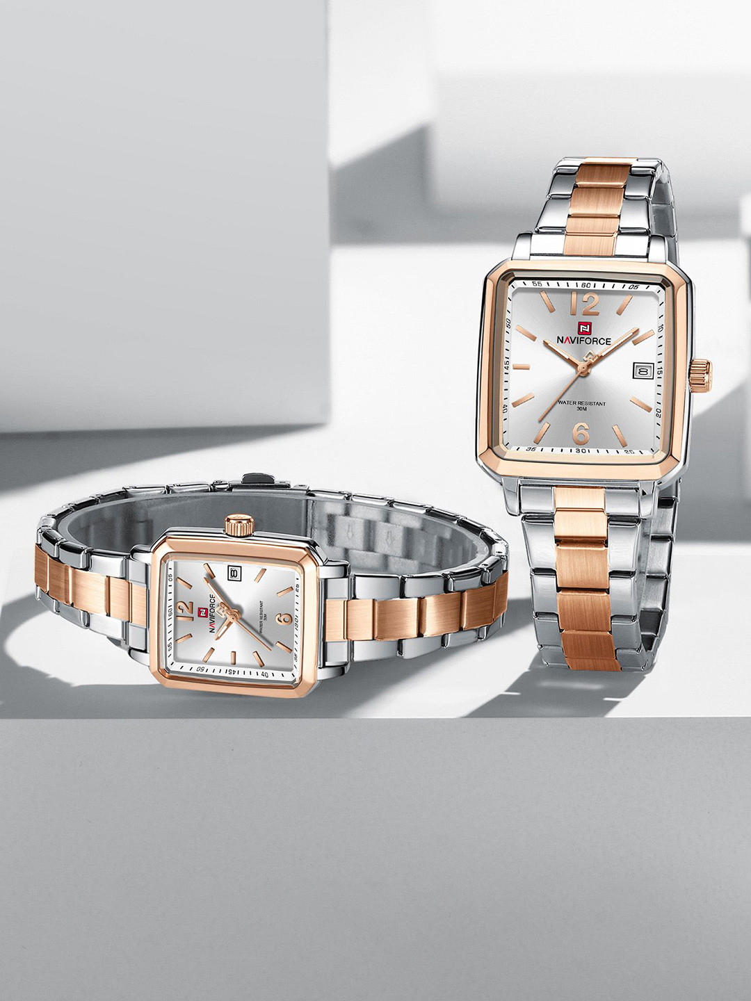 Naviforce Unisex Pack of 2 Solid Rectangular Foldover Regular Analogue Watch -es NF9252