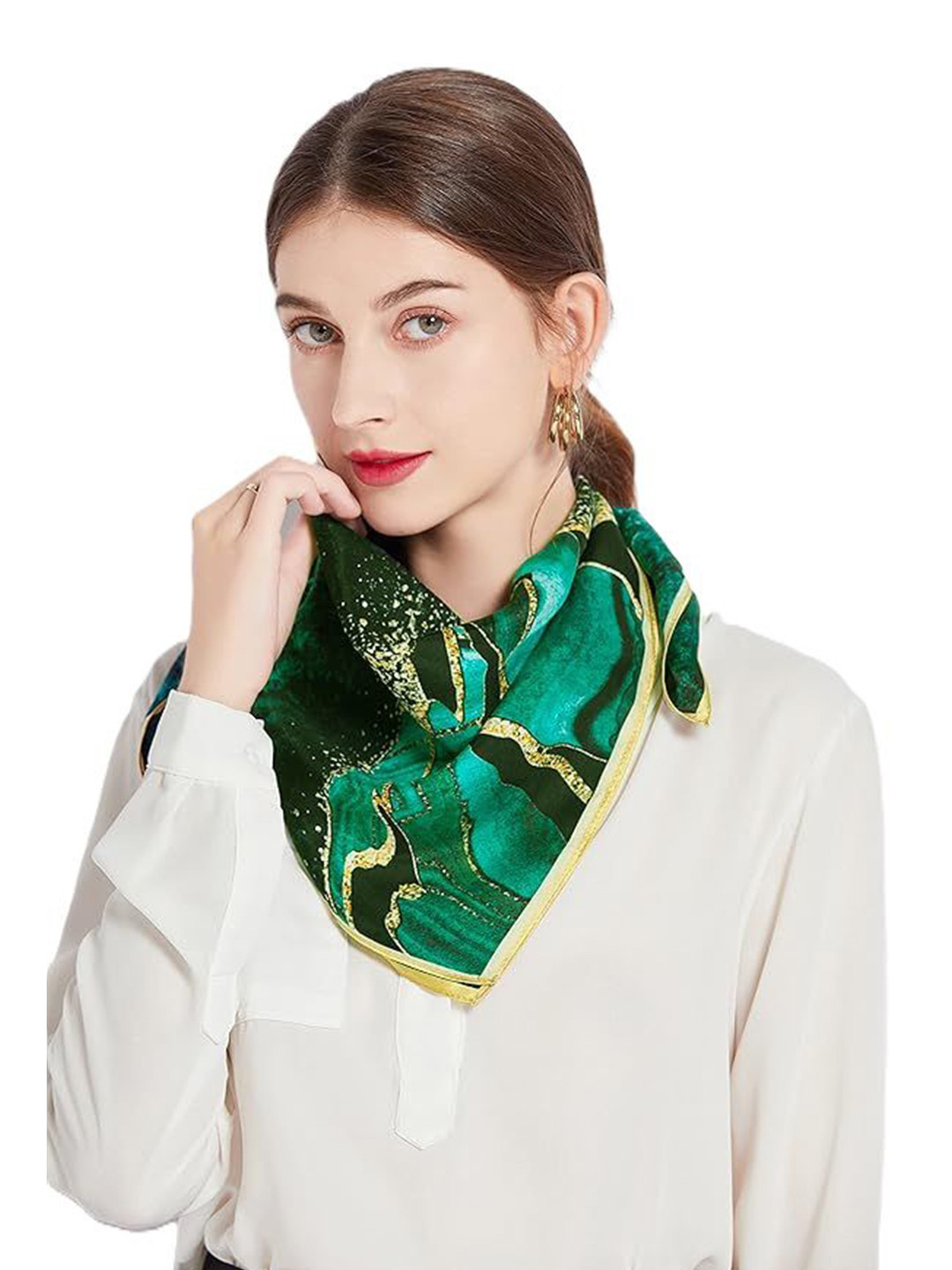 Alexvyan Women Green Satin Silk Square Scarf