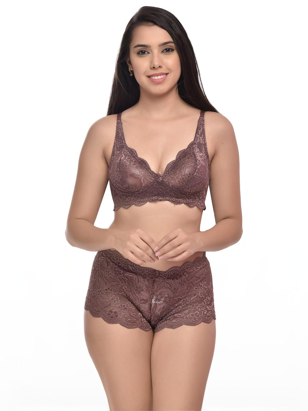 Women Maroon Net Bra Panty Set for Lingerie Set Undergarments Pack of 1