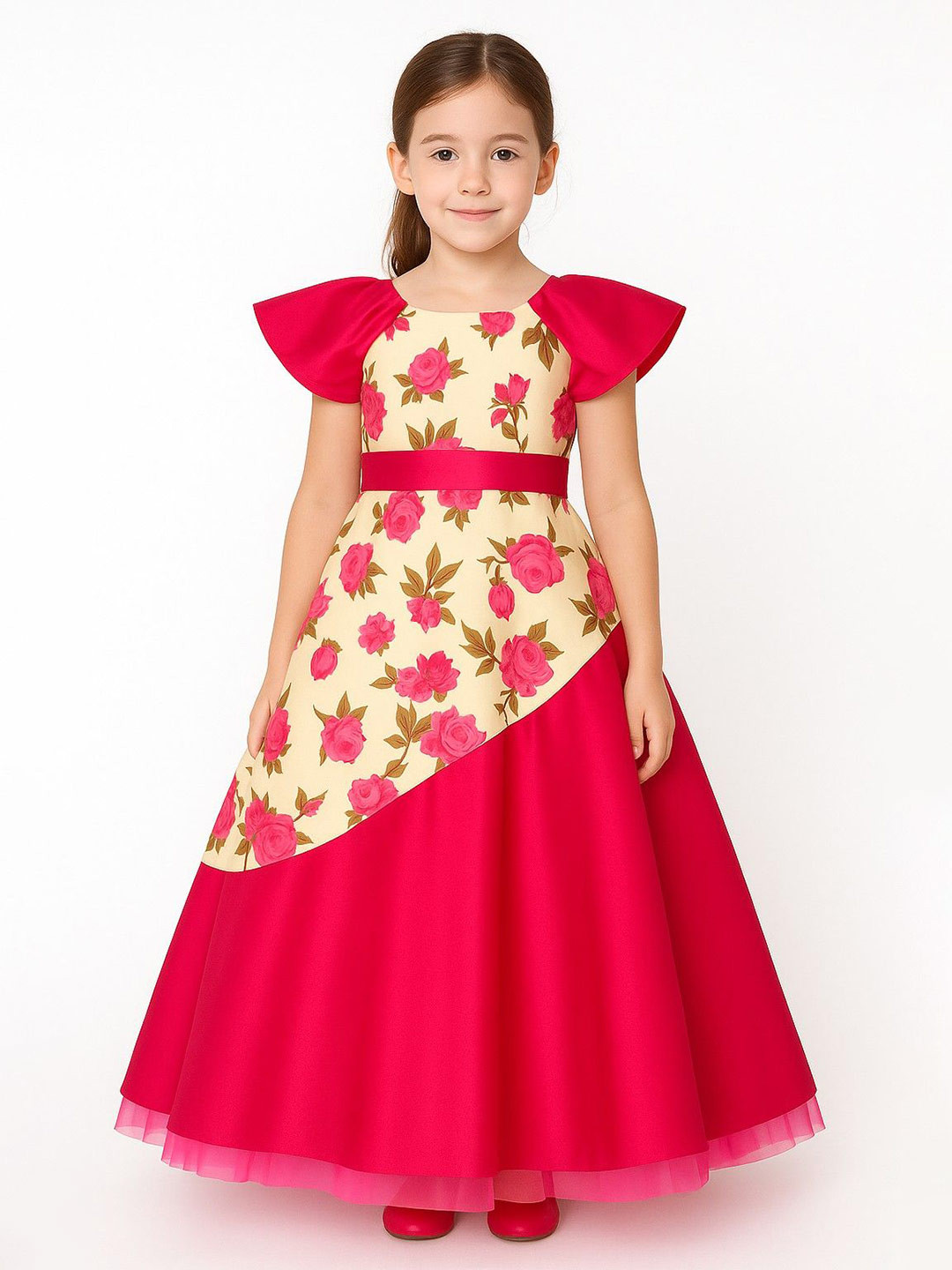 BAESD Girls Printed Layered Gown Dress