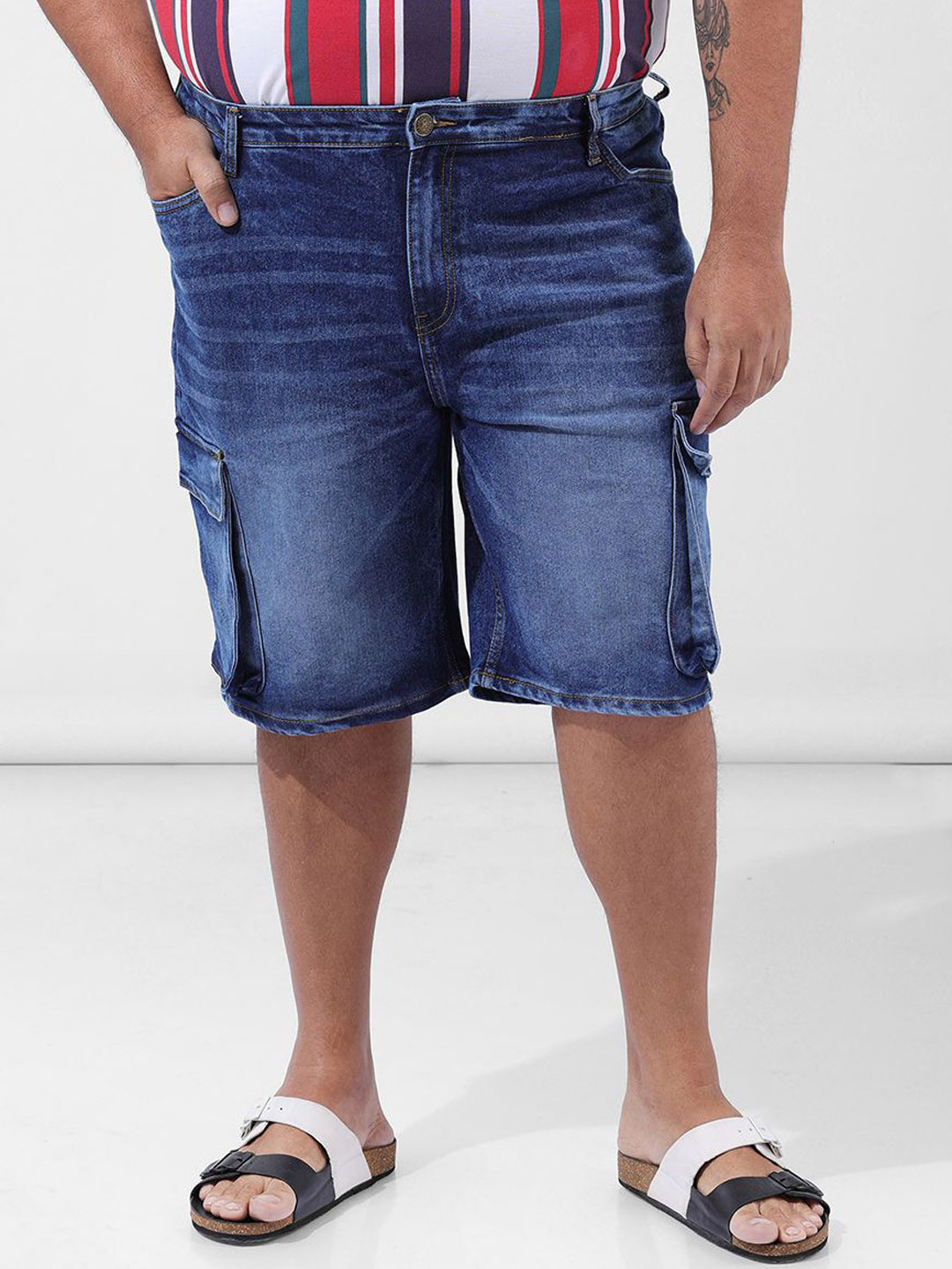 Hardsoda by The Indian Garage Boys Solid Blue Washed Cargo Shorts
