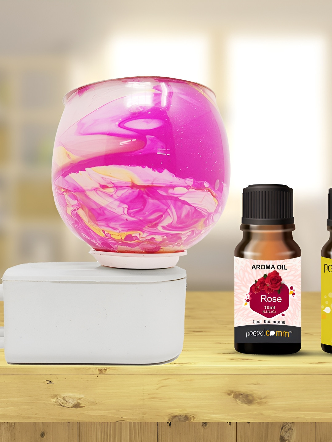 PEEPALCOMM 3Pc Pink & White Marble-Printed Electric Aroma Oil Diffuser With Scented Oils