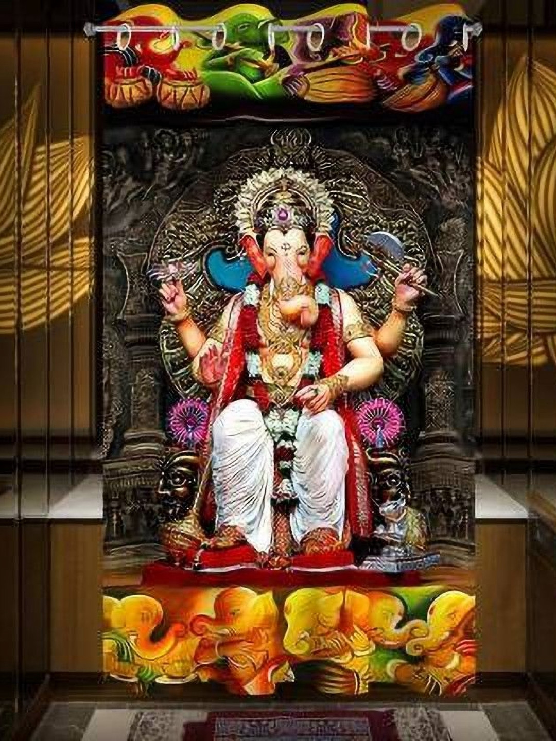 BELLA TRUE Black & Yellow Lord Ganesh Ji Printed Long Door Curtain