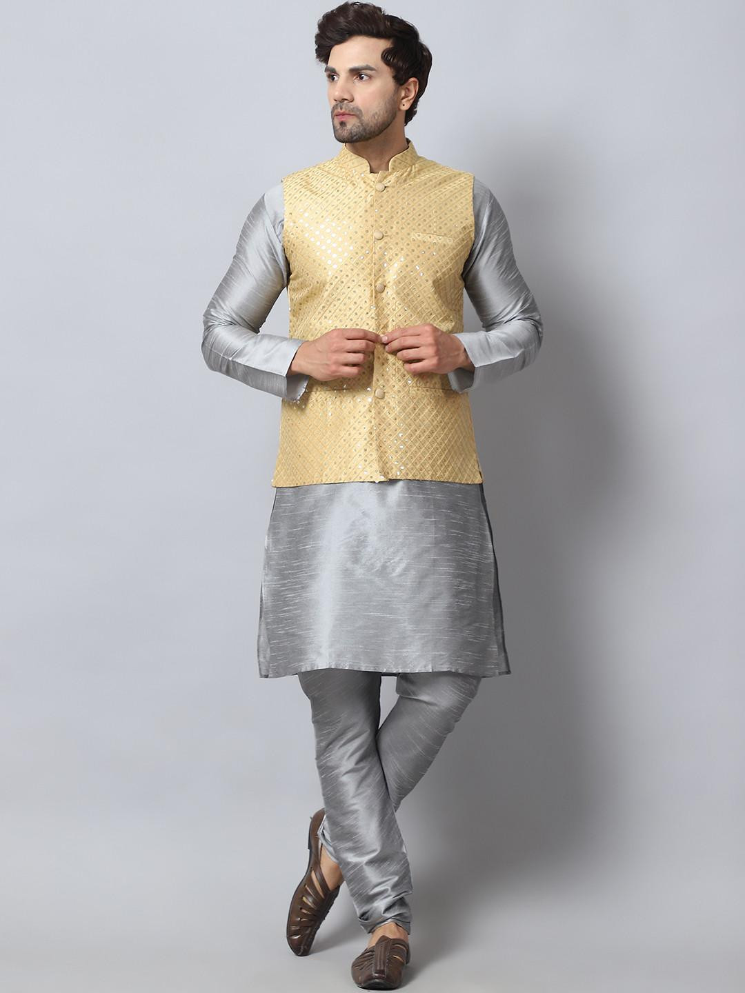B BEN Men Silver Kurta Sets