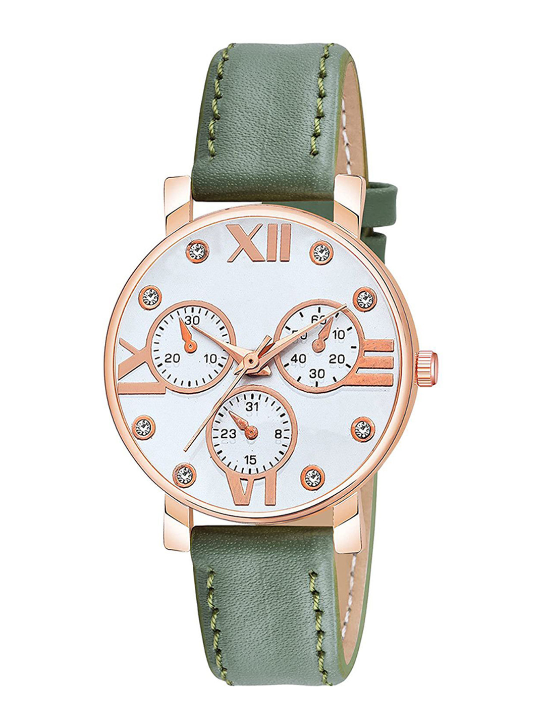 Gopal Shopcart Unisex Embellished Dial Analogue Watch C36RG MINAWH GRE Leather