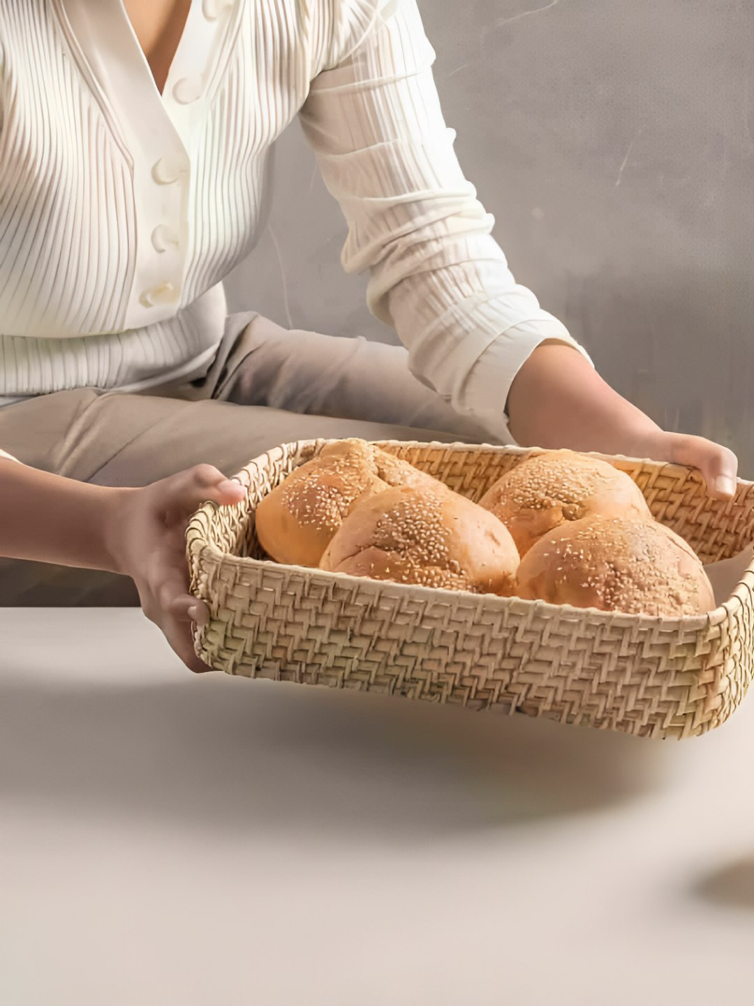 THE ASSAM ADMIRATION Beige Bamboo Easy to Clean Core Fruit and Vegetable Basket