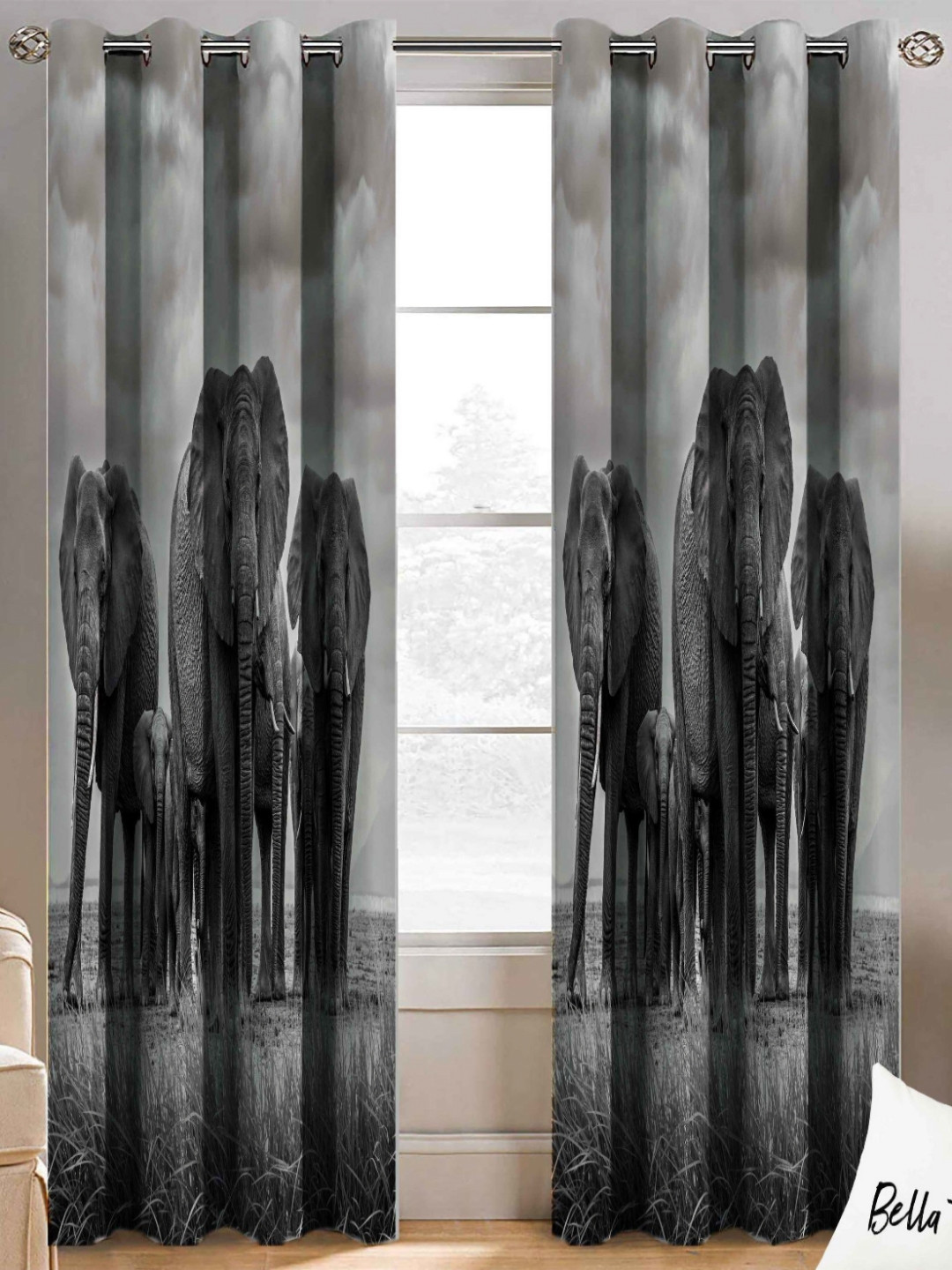 BELLA TRUE Grey & Black 2 Pieces Abstract Door Curtains