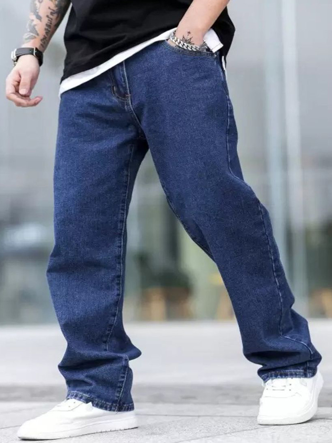 Playfeel Men Jean Boyfriend Fit Mid-Rise Jeans
