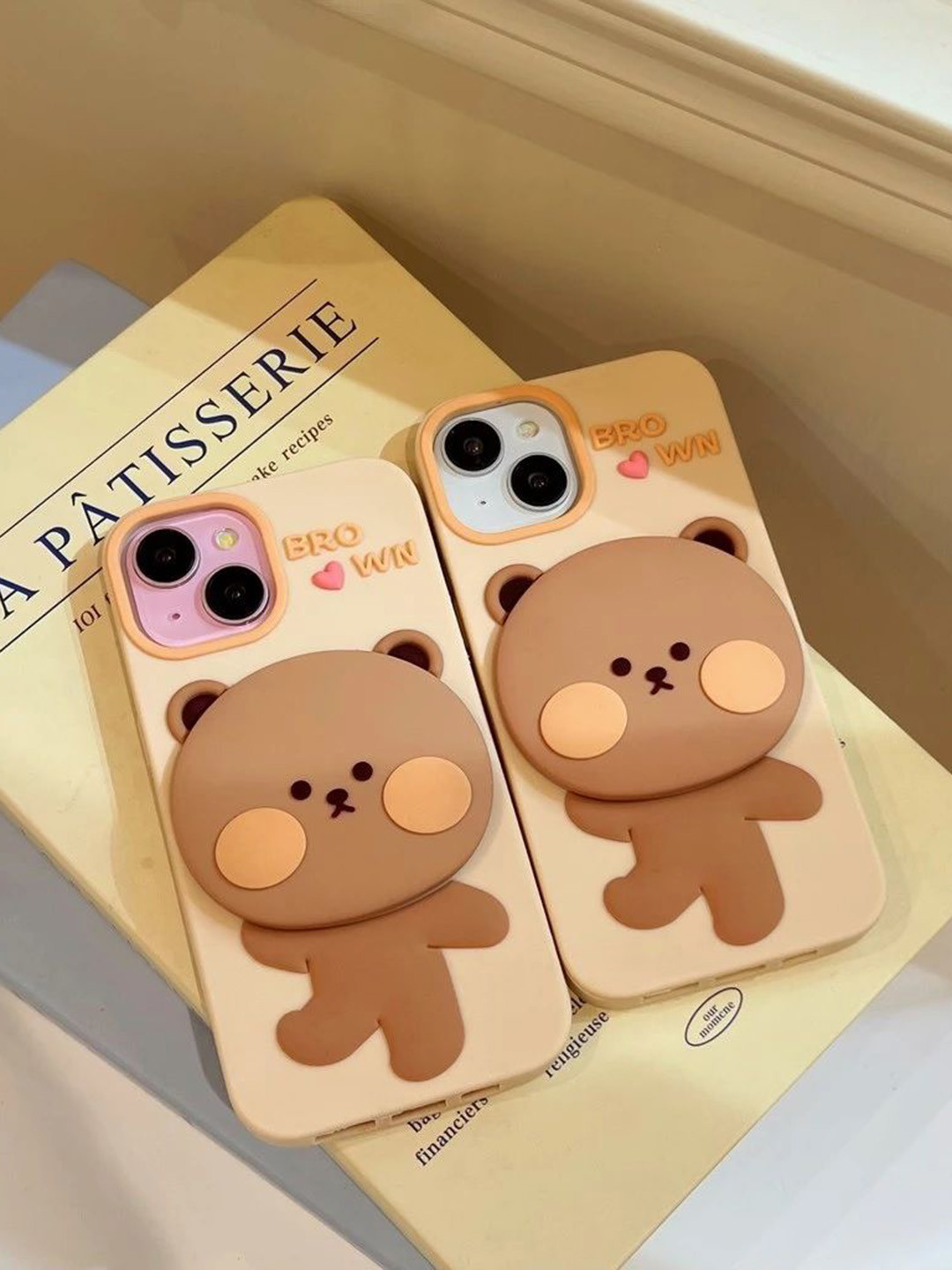 CASE CREATION iPhone 14 3D Teddy Bear Mirror Cartoon Stand Case Mobile Accessories