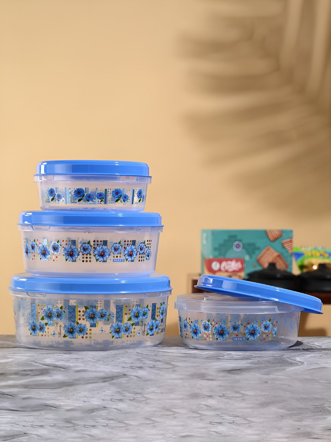 Aura Blue & Transparent 4 Pieces Easy To Clean Box Containers
