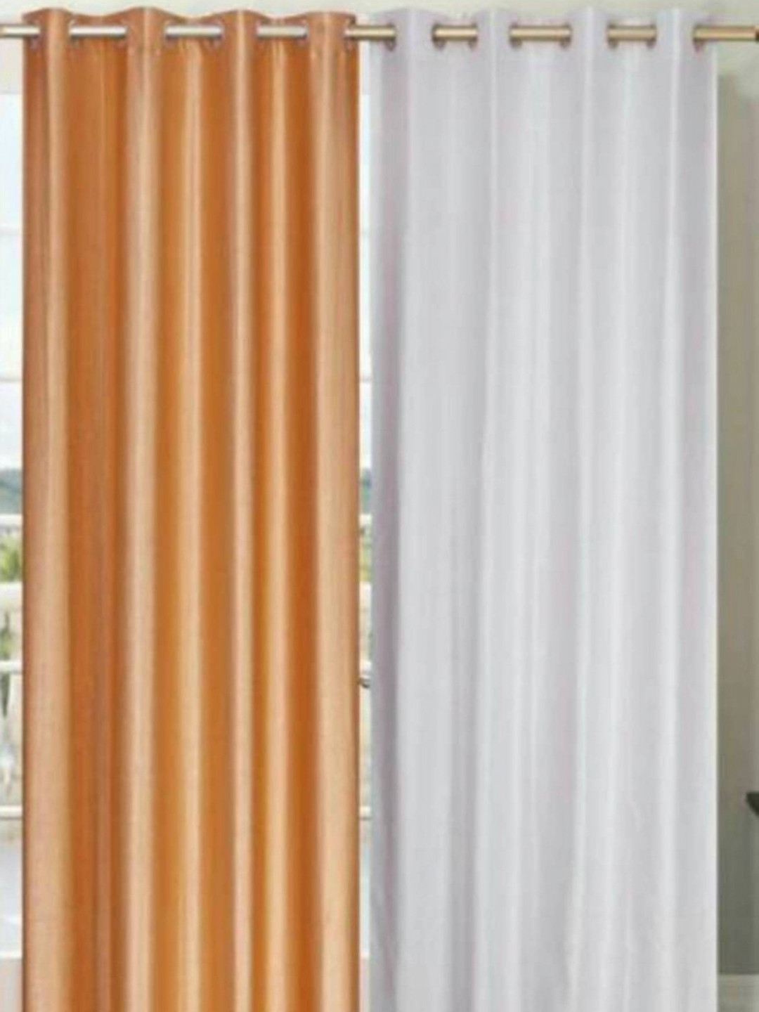 BELLA TRUE Gold-Toned & White 2 Pieces Long Door Curtains