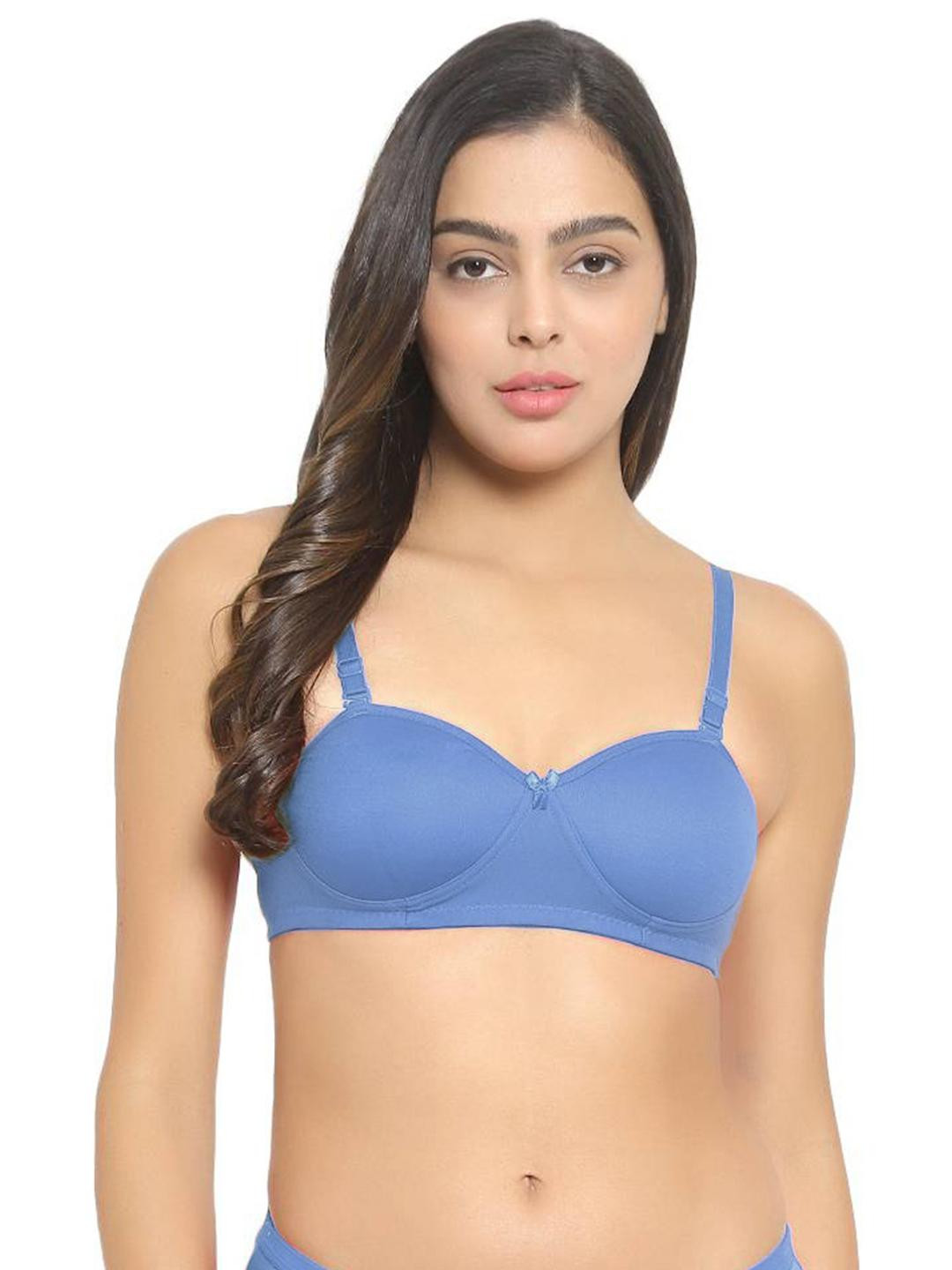Women Cotton L-Blue Padded Non-Wired Lingerie Bra Sport wear Gym Crop Tank Top