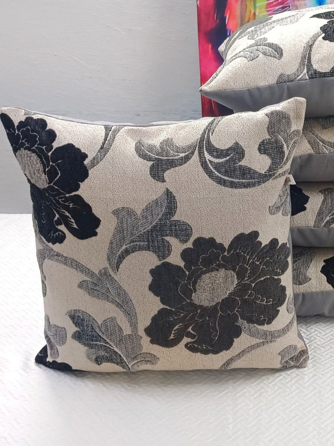 Real Desi White & Grey 5 Piece Floral Printed Square Cushion Covers