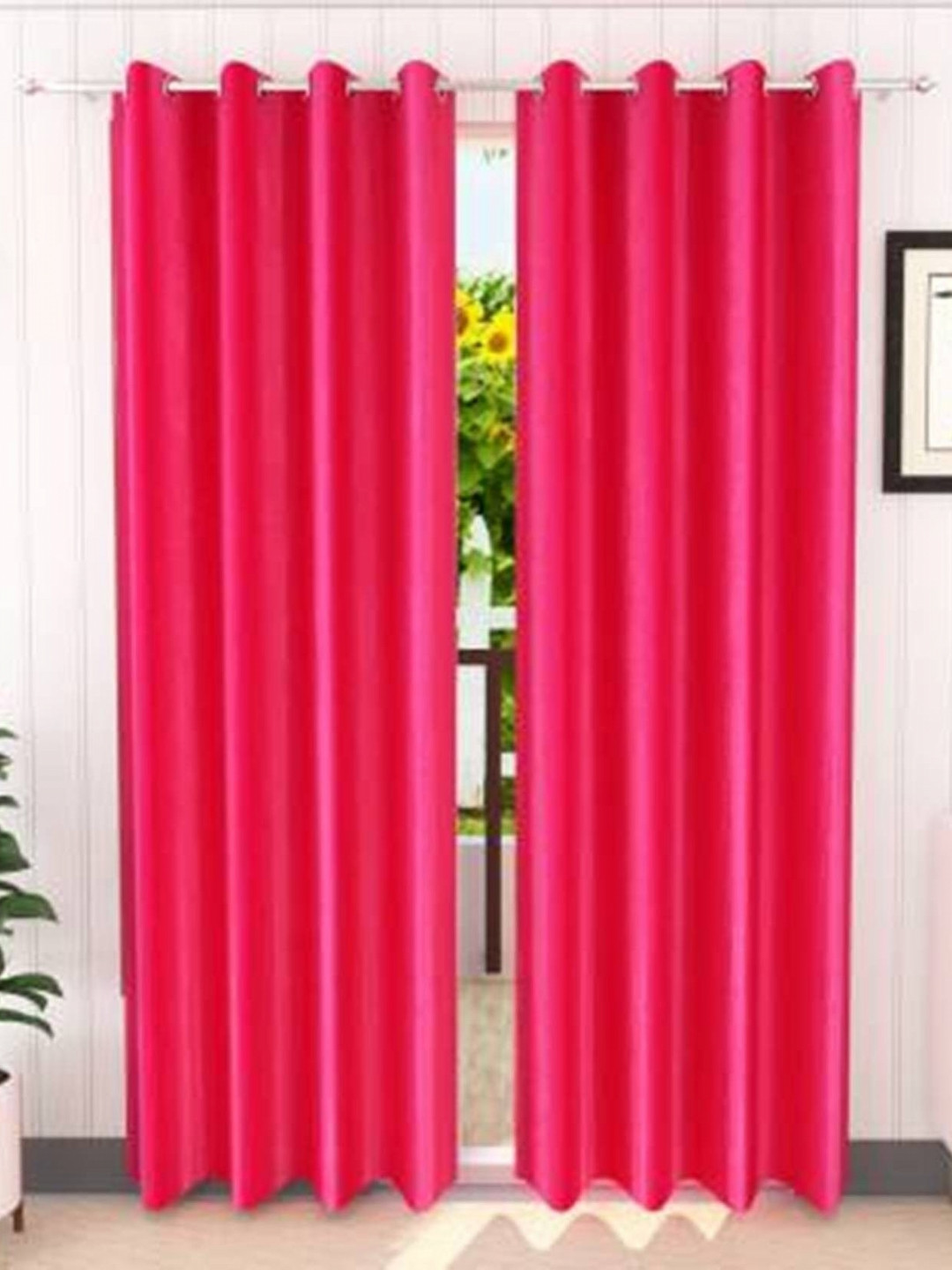 BELLA TRUE Pink 2 Pieces Eyelet Fitted Door Curtains